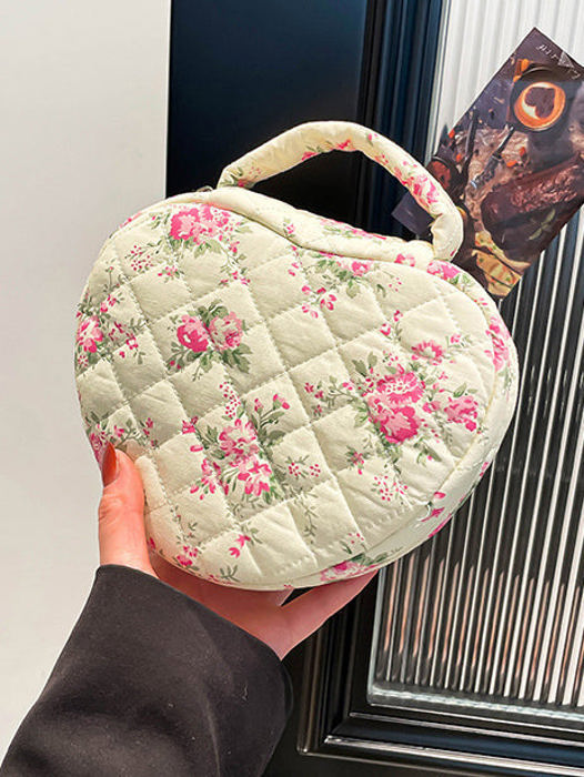 Heart Shaped Quilted Makeup Bag