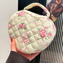 Pink Floral Heart Shaped Quilted Makeup Bag