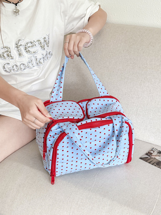 Quilted Heart Print Travel Cosmetic Organizer Bag