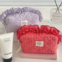  Gingham Ruffle Top Makeup Bag