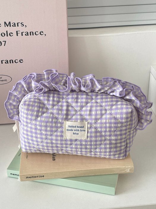 Gingham Ruffle Top Makeup Bag