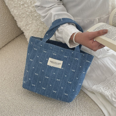 Coquette Bow Denim Tote Bag