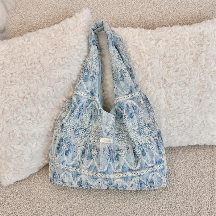 Lace Detail Tie Dye Slouchy Tote Bag