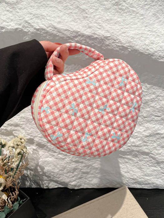 Heart Shaped Quilted Makeup Bag