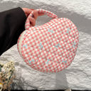 Checker Bow Heart Shaped Quilted Makeup Bag