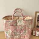 Pink Quilted Floral Soft Side Storage Tote