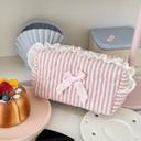 Pink Pink Lace Trim Stripe Quilted Makeup Bag