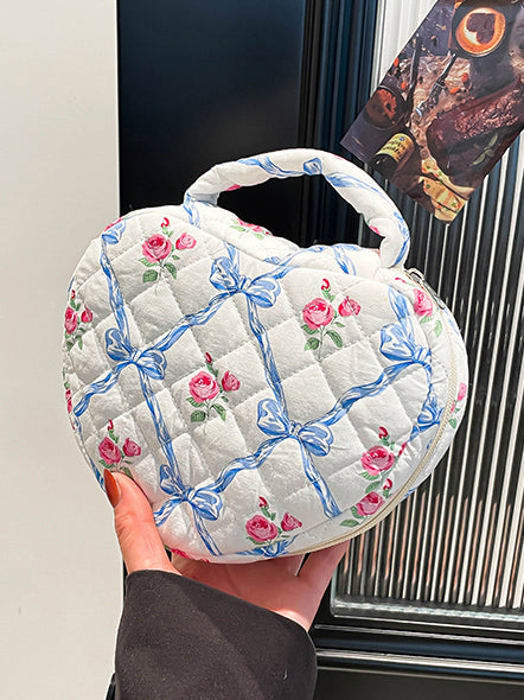 Heart Shaped Quilted Makeup Bag