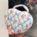 Blue Bow Heart Shaped Quilted Makeup Bag