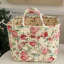 Off White/Peony Quilted Floral Soft Side Storage Tote