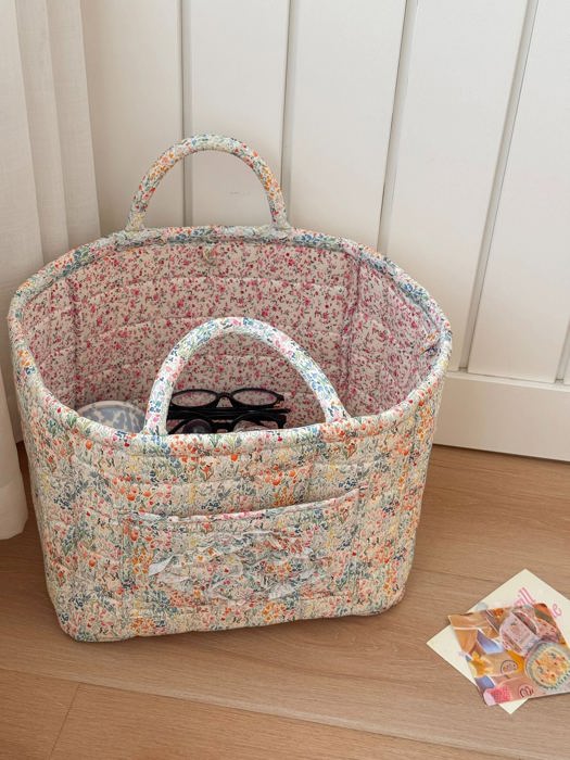 Pastel Quilted Floral Storage Tote