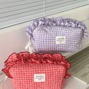  Gingham Ruffle Top Makeup Bag