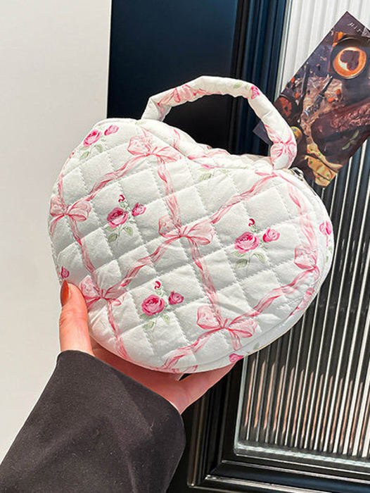 Heart Shaped Quilted Makeup Bag