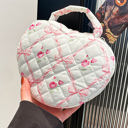 Pink Bow Heart Shaped Quilted Makeup Bag
