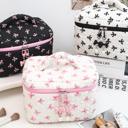  Quilted Bow Print Zip Top Makeup Bag