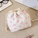 Pink Bow Patterned Quilted Drawstring Cosmetic Bag