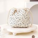 Blue Flower Patterned Quilted Drawstring Cosmetic Bag