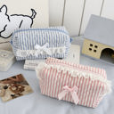 Lace Trim Stripe Quilted Makeup Bag