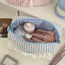  Lace Trim Stripe Quilted Makeup Bag