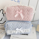  Lace Trim Stripe Quilted Makeup Bag