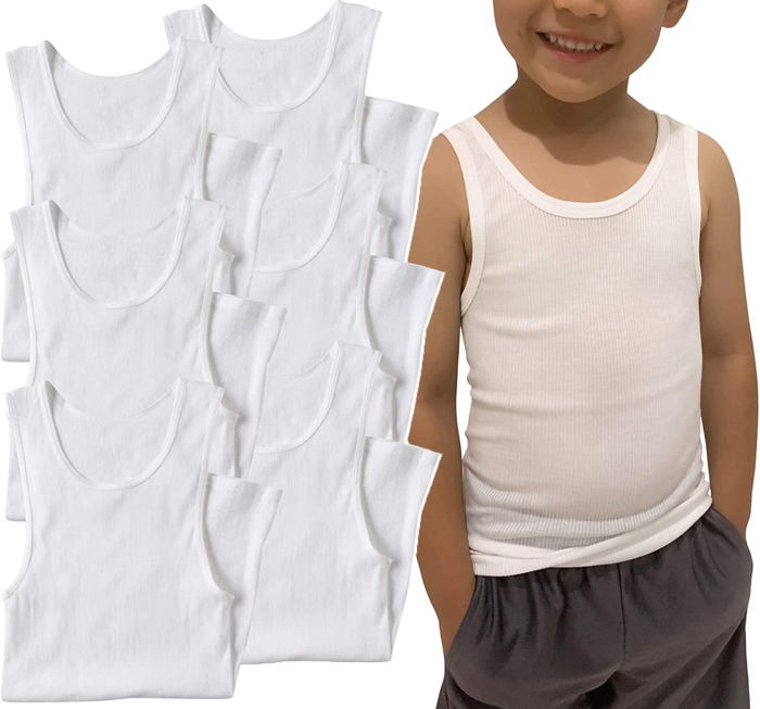 Boy's Multi-Item Pack of White Cotton Blend Tank Top Undershirts