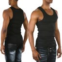 XL 3 Pack: Black Men's Cotton Blend Slim Fit Shallow Scoop Neck Sleeveless A-Shirts