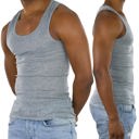 Medium 3 Pack: Heather Grey Men's Cotton Blend Slim Fit Shallow Scoop Neck Sleeveless A-Shirts