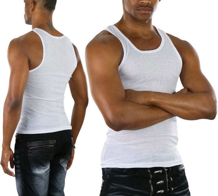 Men's Cotton Blend Slim Fit Shallow Scoop Neck Sleeveless A-Shirts
