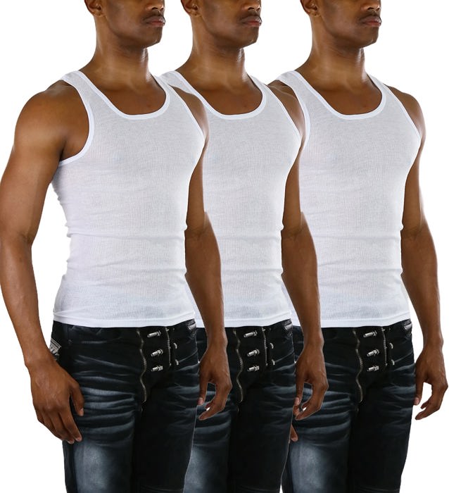 Men's Cotton Blend Slim Fit Shallow Scoop Neck Sleeveless A-Shirts
