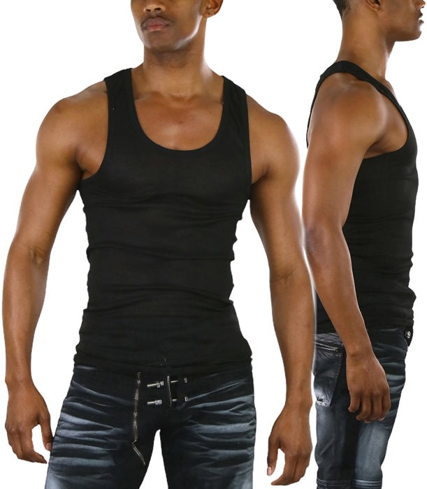 Men's Cotton Blend Slim Fit Shallow Scoop Neck Sleeveless A-Shirts