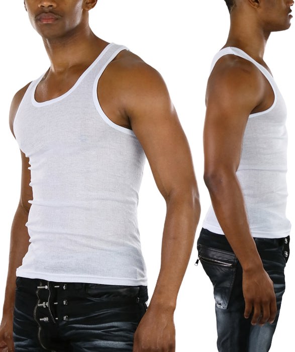Men's Cotton Blend Slim Fit Shallow Scoop Neck Sleeveless A-Shirts
