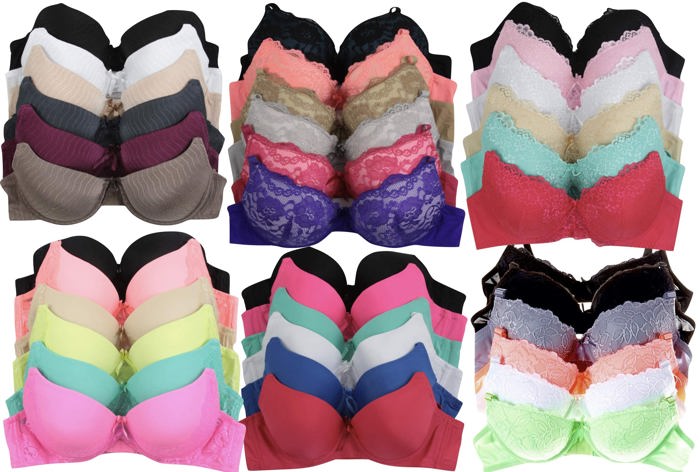 Women's Pack of 6 Randomly Selected Style Bras With Underwire Sizes 30A-40DD