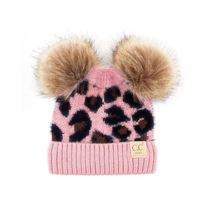 C.C® Beanie Double Pom Baby Leopard Winter Hats,