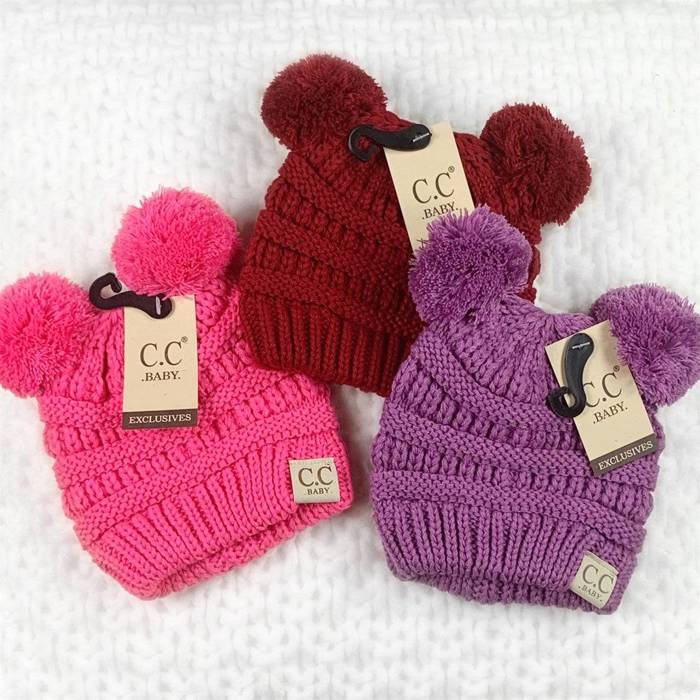 C.C® Baby Beanie Yarn Pom Pom Hats