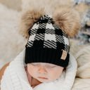 Light Grey/Pale Pink | Newborn - 12 Month C.C® Beanie Baby & Kids Buffalo Plaid Double Pom Hats