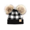 Black/White | Ages 1-5 C.C® Beanie Baby & Kids Buffalo Plaid Double Pom Hats