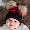 Red/Black | Ages 1-5 C.C® Beanie Baby & Kids Buffalo Plaid Double Pom Hats