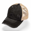 Black/Beige CC Multi-Level Criss Cross Women's Baseball Ponytail Cap Hat