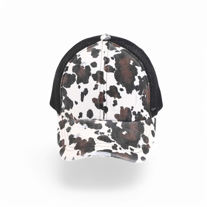 CC Cow Print Pony Hats Criss Cross Style Women Cap for Ponytails