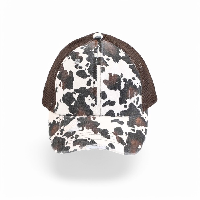CC Cow Print Pony Hats Criss Cross Style Women Cap for Ponytails
