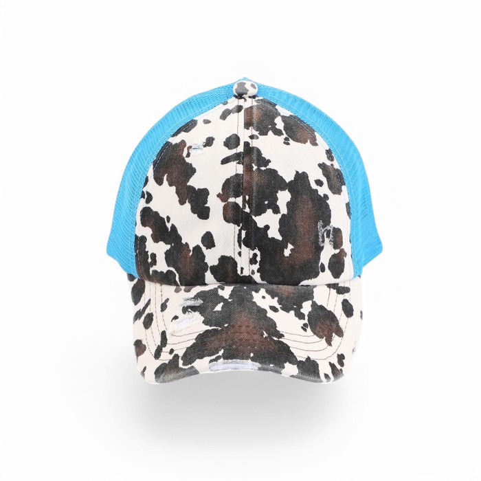 CC Cow Print Pony Hats Criss Cross Style Women Cap for Ponytails