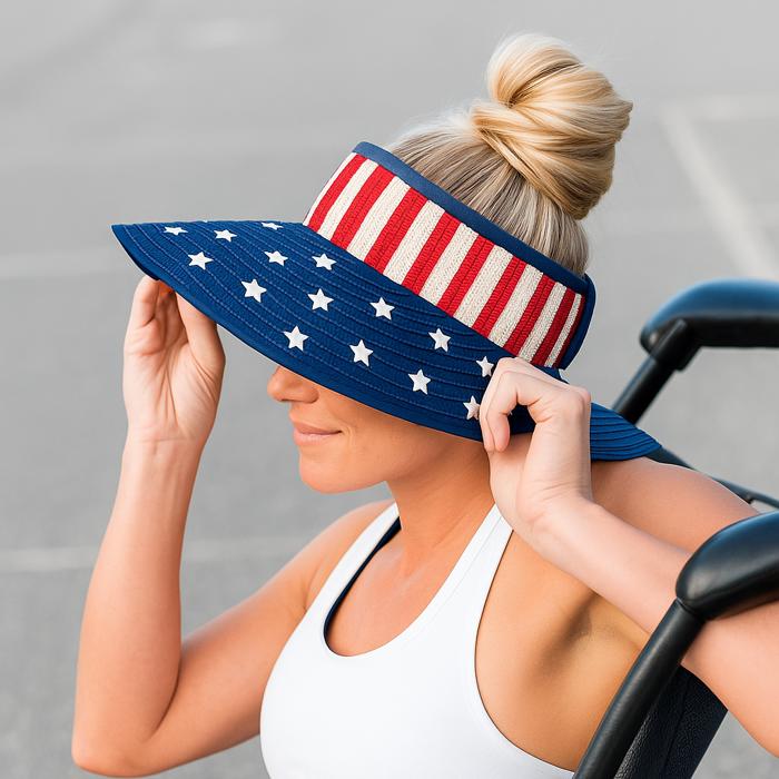 Americana Patriotic Rollable Visor For Adventures, 4th Of July, American Flag Print, Easy To Travel And Roll