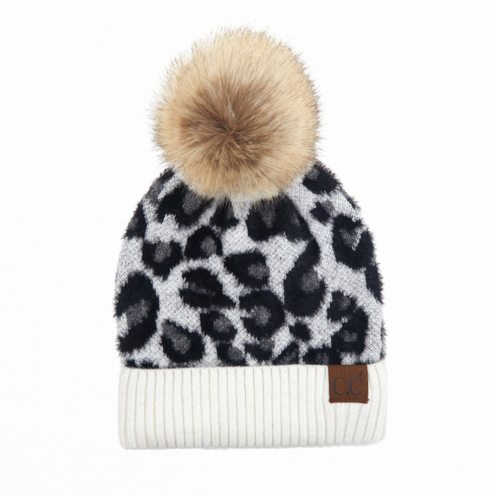 C.C® Beanie Soft Leopard Pom Hats, Women Teen Girls