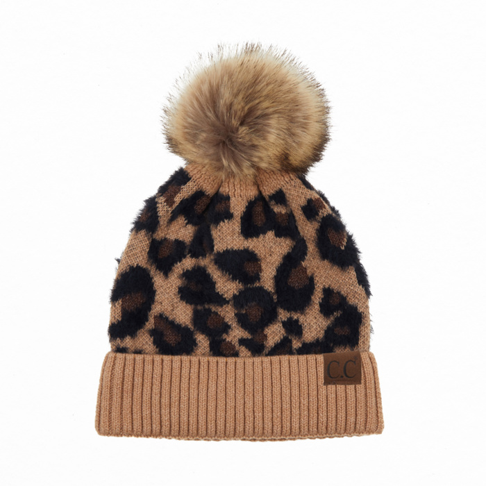 C.C® Beanie Soft Leopard Pom Hats, Women Teen Girls