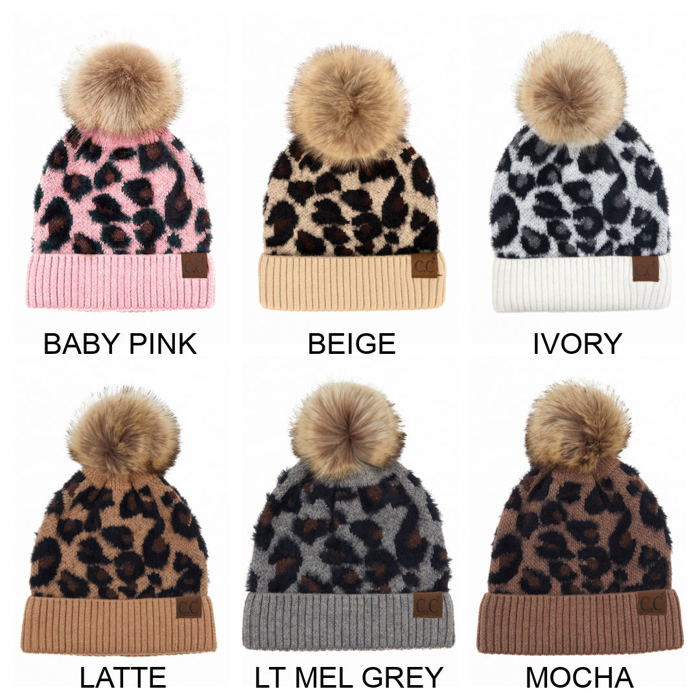 C.C® Beanie Soft Leopard Pom Hats, Women Teen Girls