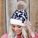 Beige Leopard C.C® Beanie Soft Leopard Pom Hats, Women Teen Girls
