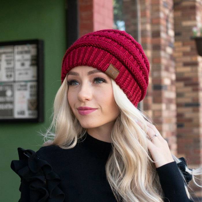 C.C® Beanie Cozy Metallic Cable Knit Skully Hats