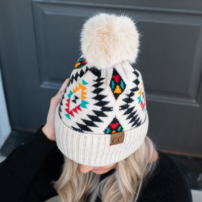 C.C® Beanie Southwestern Pom Hats