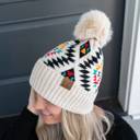 Beige | Youth - Adult C.C® Beanie Southwestern Pom Hats
