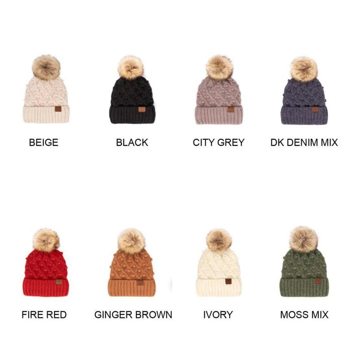 C.C® Fleece Lined Pom Beanie | Hand Crocheted Bobbles